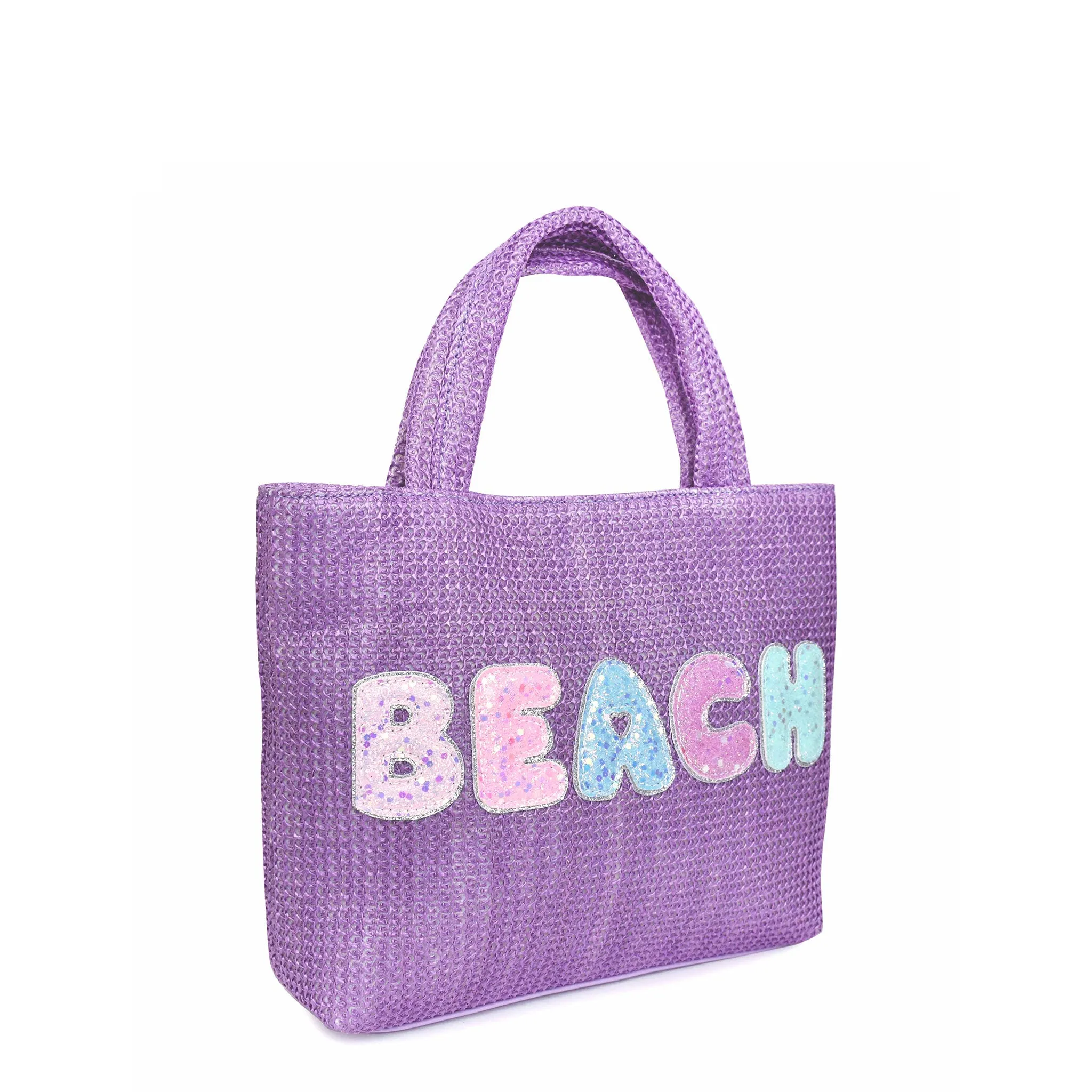 'Beach' Purple Straw Mini Tote Bag