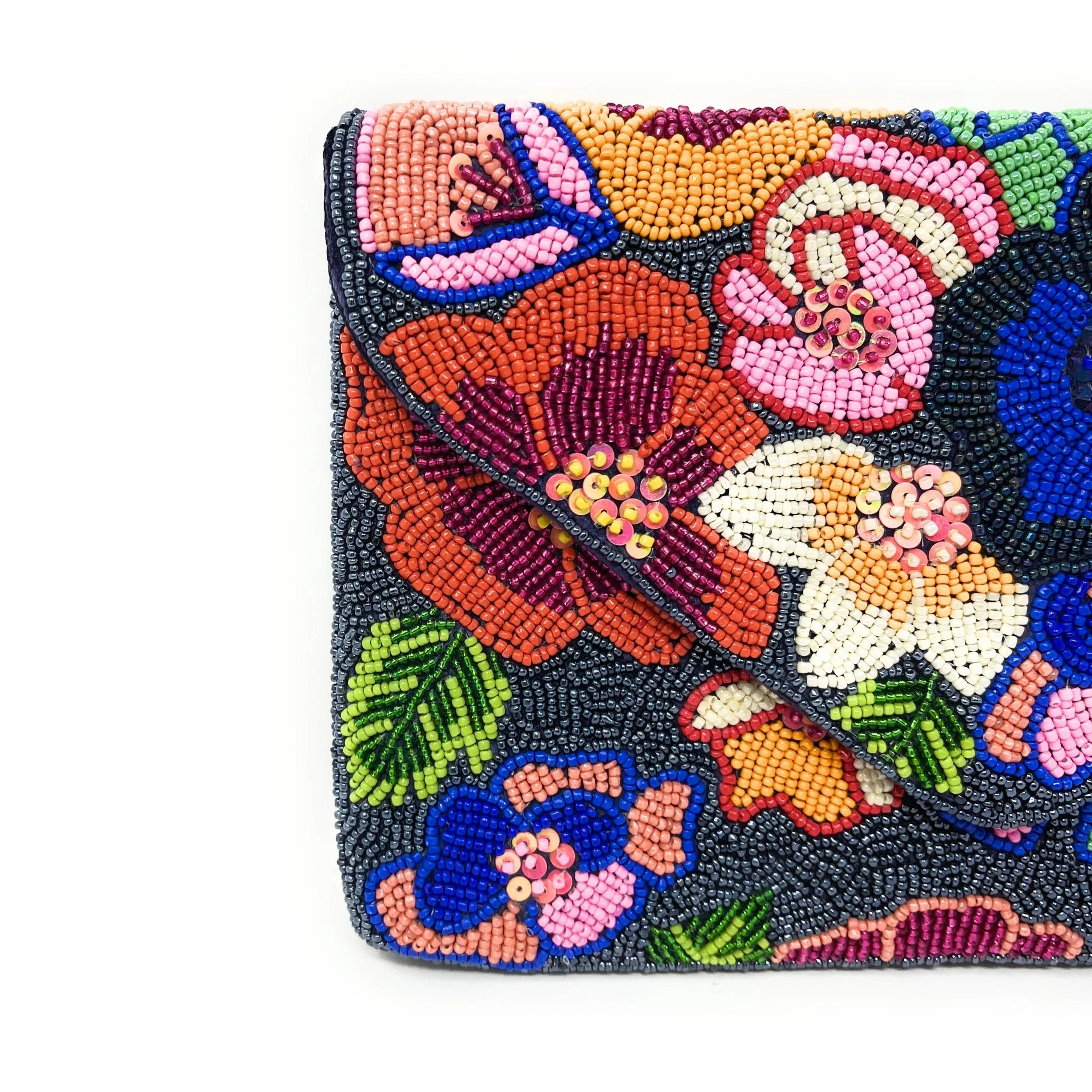 Beaded Blue Floral Clutch Purse