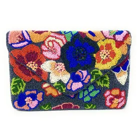 Beaded Blue Floral Clutch Purse