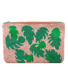 Beaded Clutch, Pink with Palms