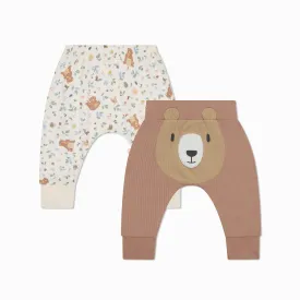 Bear Print & Ribbed Joggers 2 Pack