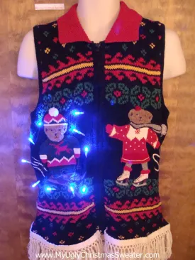 Bear Sledding Party Light Up Ugly Xmas Sweater Vest