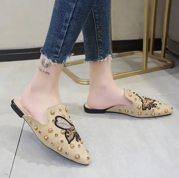 Beautiful Bling Square Heel Mule Slip On Shoes