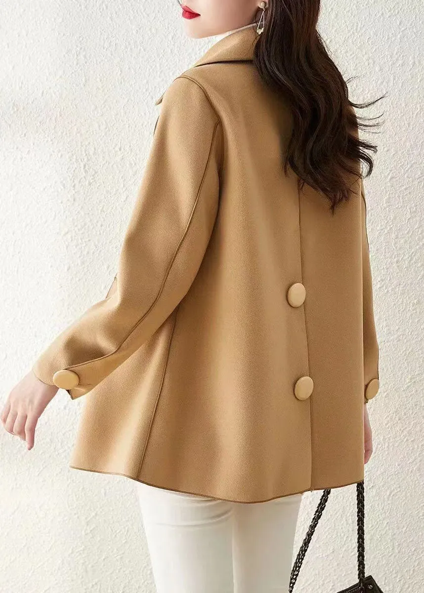 Beautiful Khaki Peter Pan Collar Button Patchwork Woolen Coat Fall