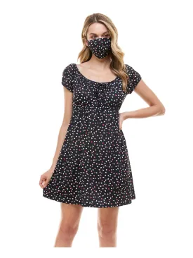 BEBOP Womens Black Tie Pouf Scoop Neck Short Baby Doll Dress