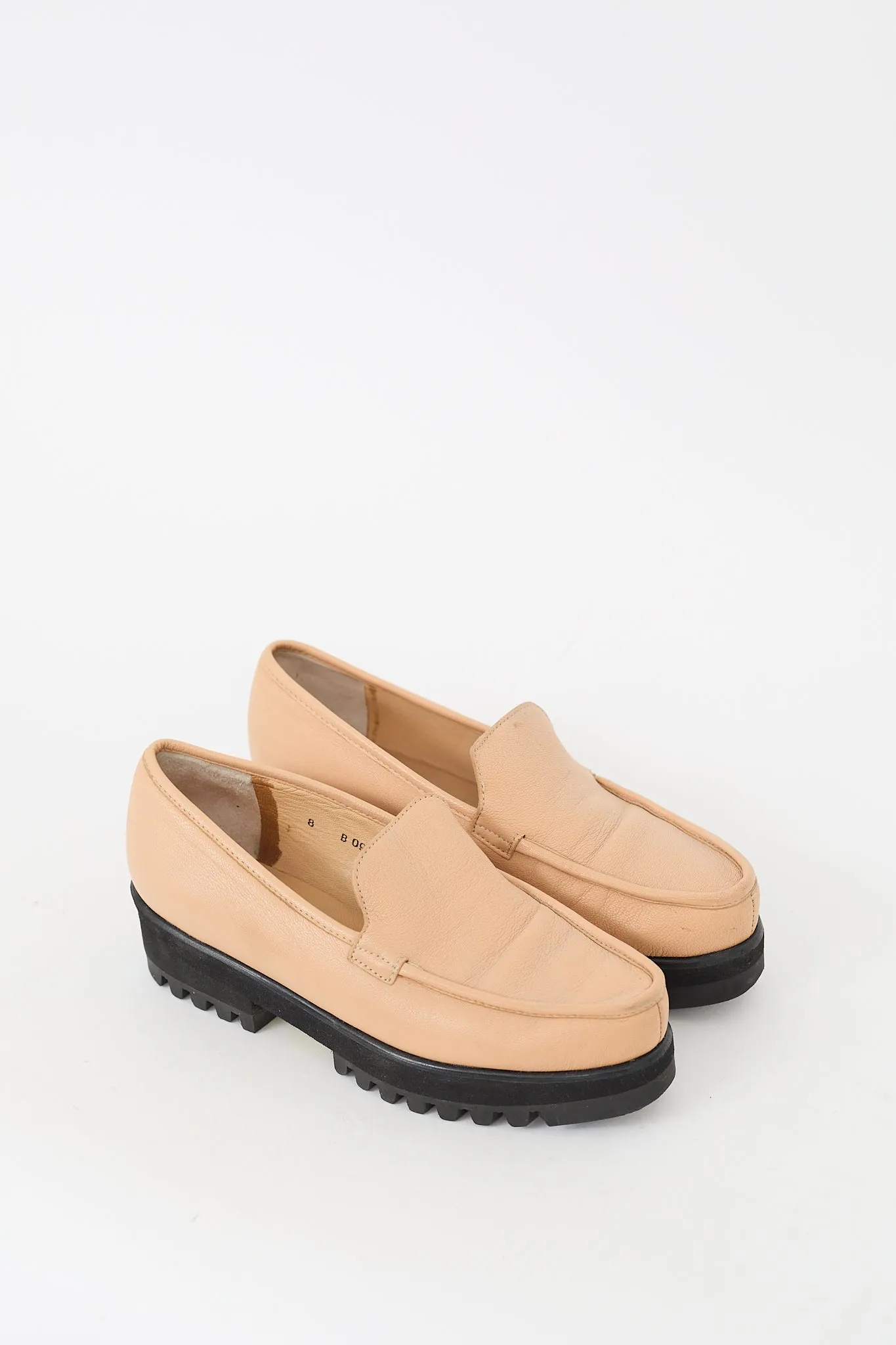 Beige & Black Leather Platform Loafer