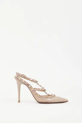 Beige & Gold Rockstud Strappy Heel