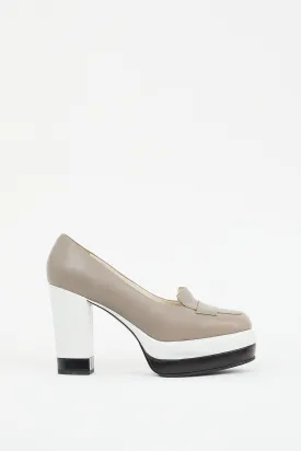 Beige & Multi Leather Colourblock Platform Loafer