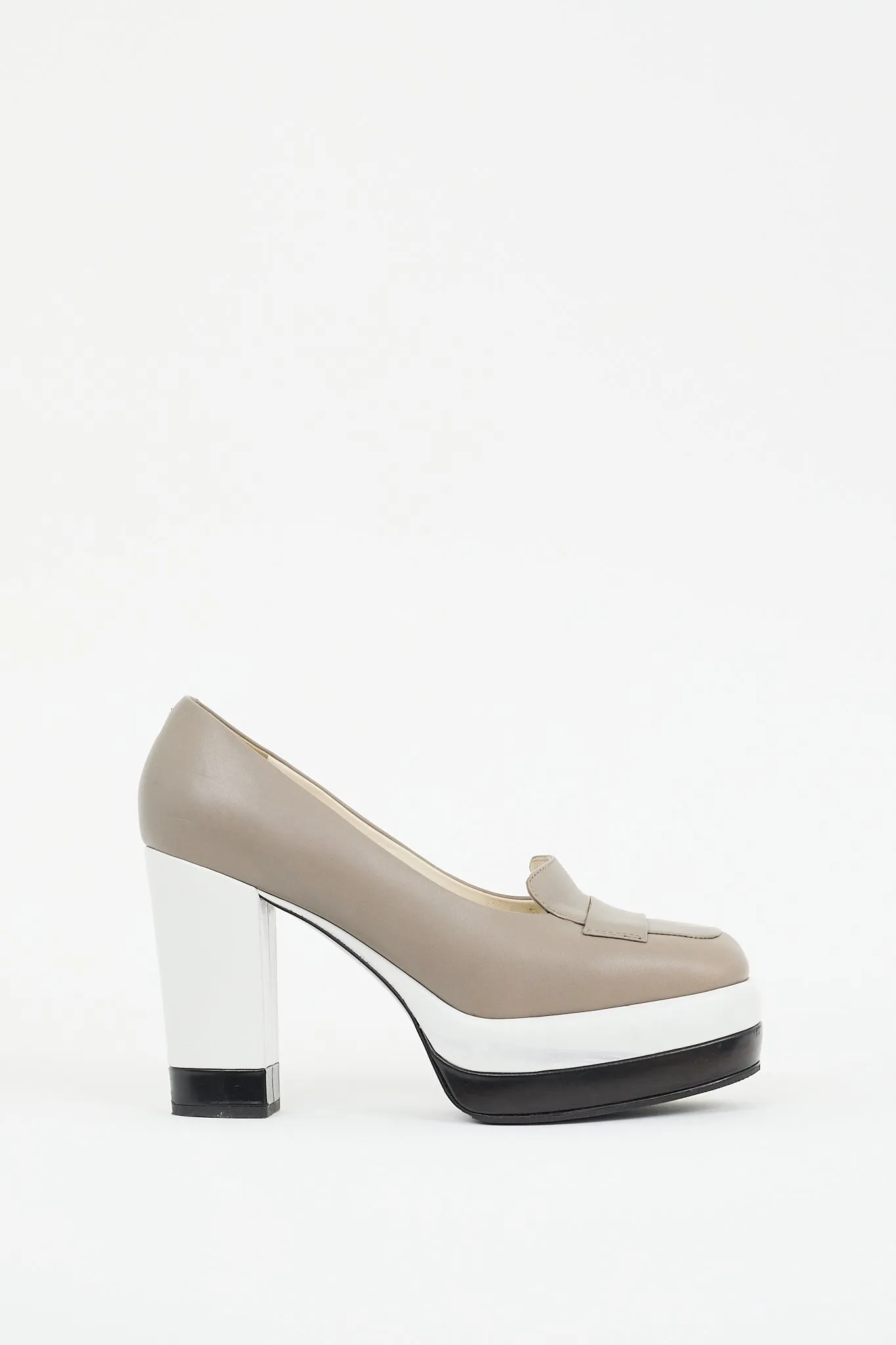 Beige & Multi Leather Colourblock Platform Loafer