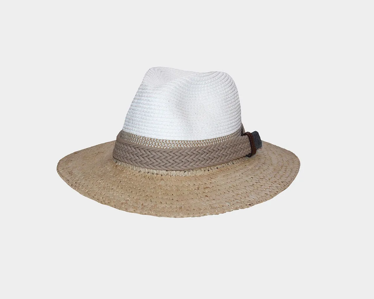 Beige & White Panama Style Sun Hat - The St. Tropez