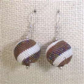 Beige and White Beaded Bead Designer Earrings