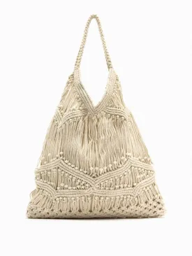 Beige cord bucket bag