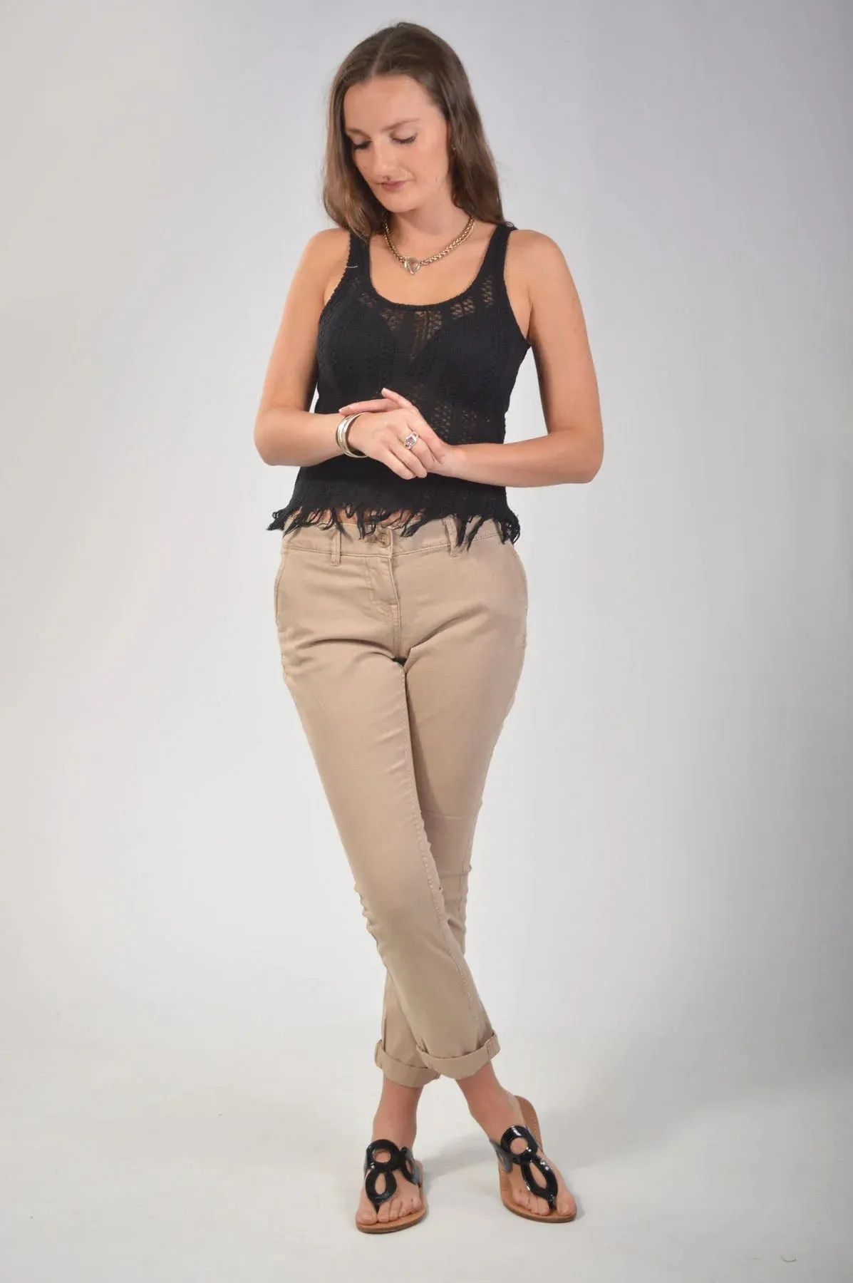 Beige Cropped Chinos