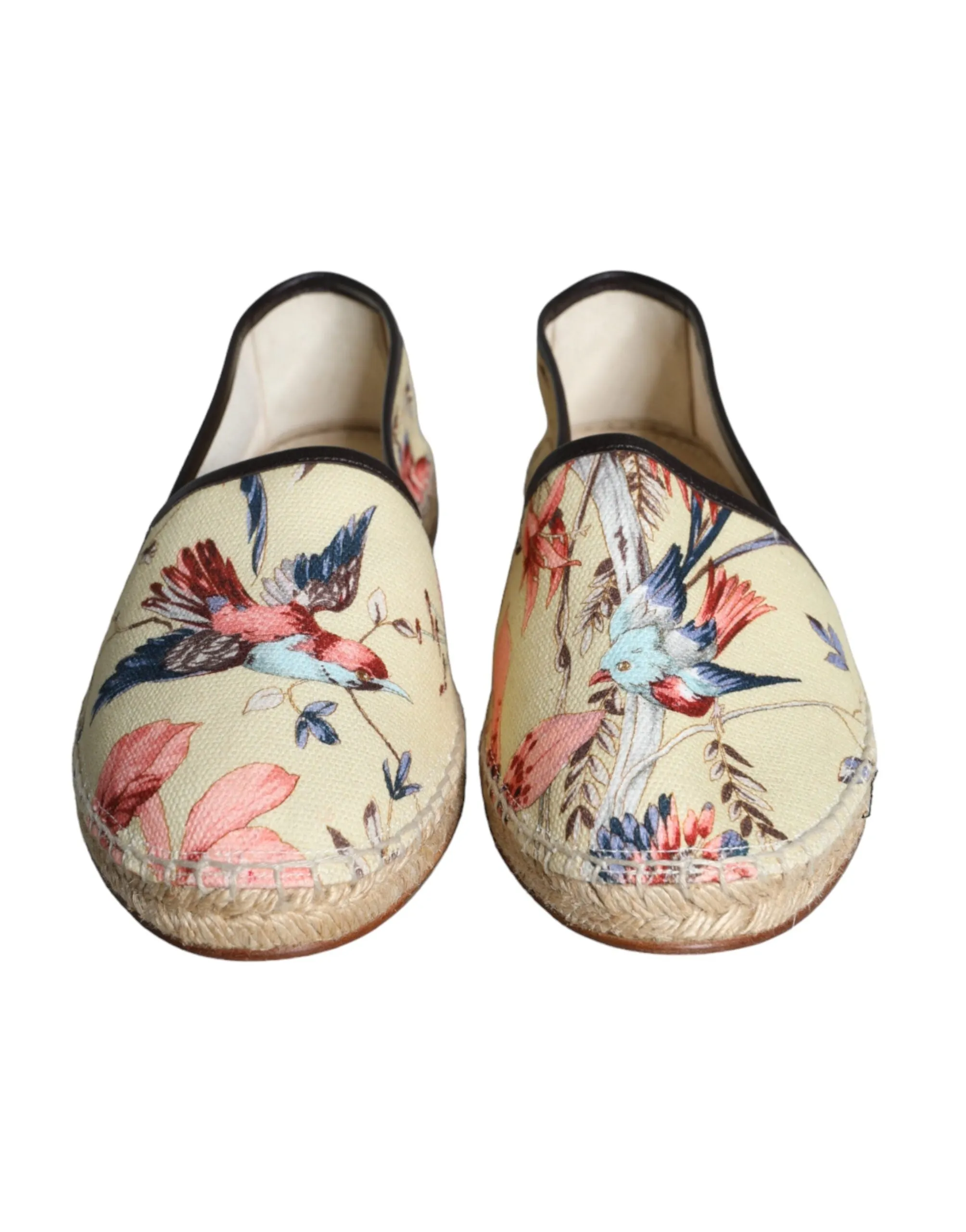 Beige Floral Canvas Espadrilles Slip On Shoes