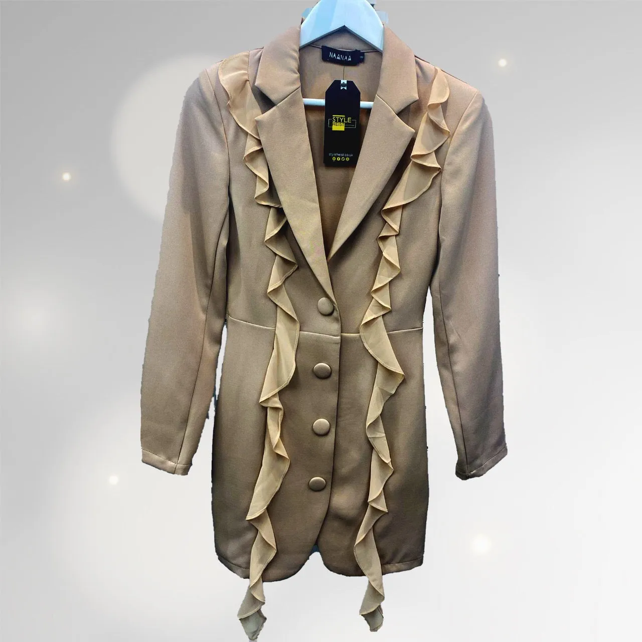 Beige Gold Frill  button up long-sleeve blazer