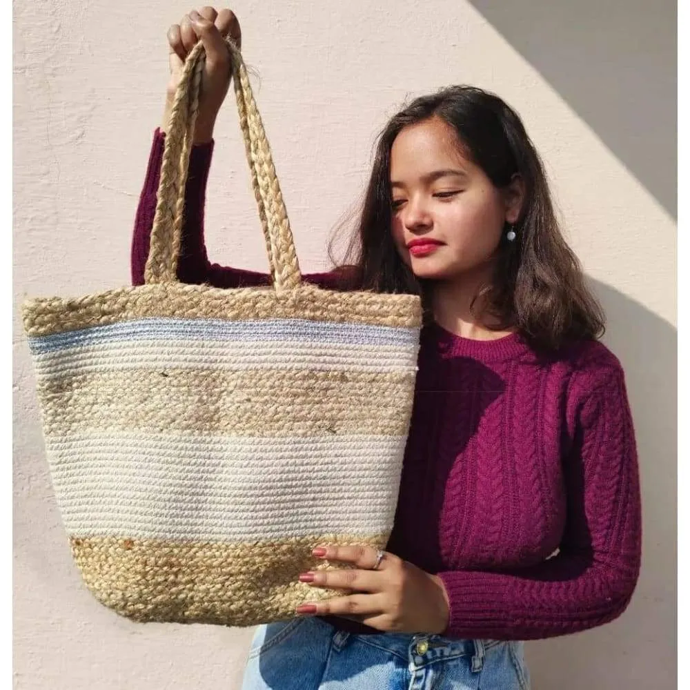 Beige Jute Tote Bag