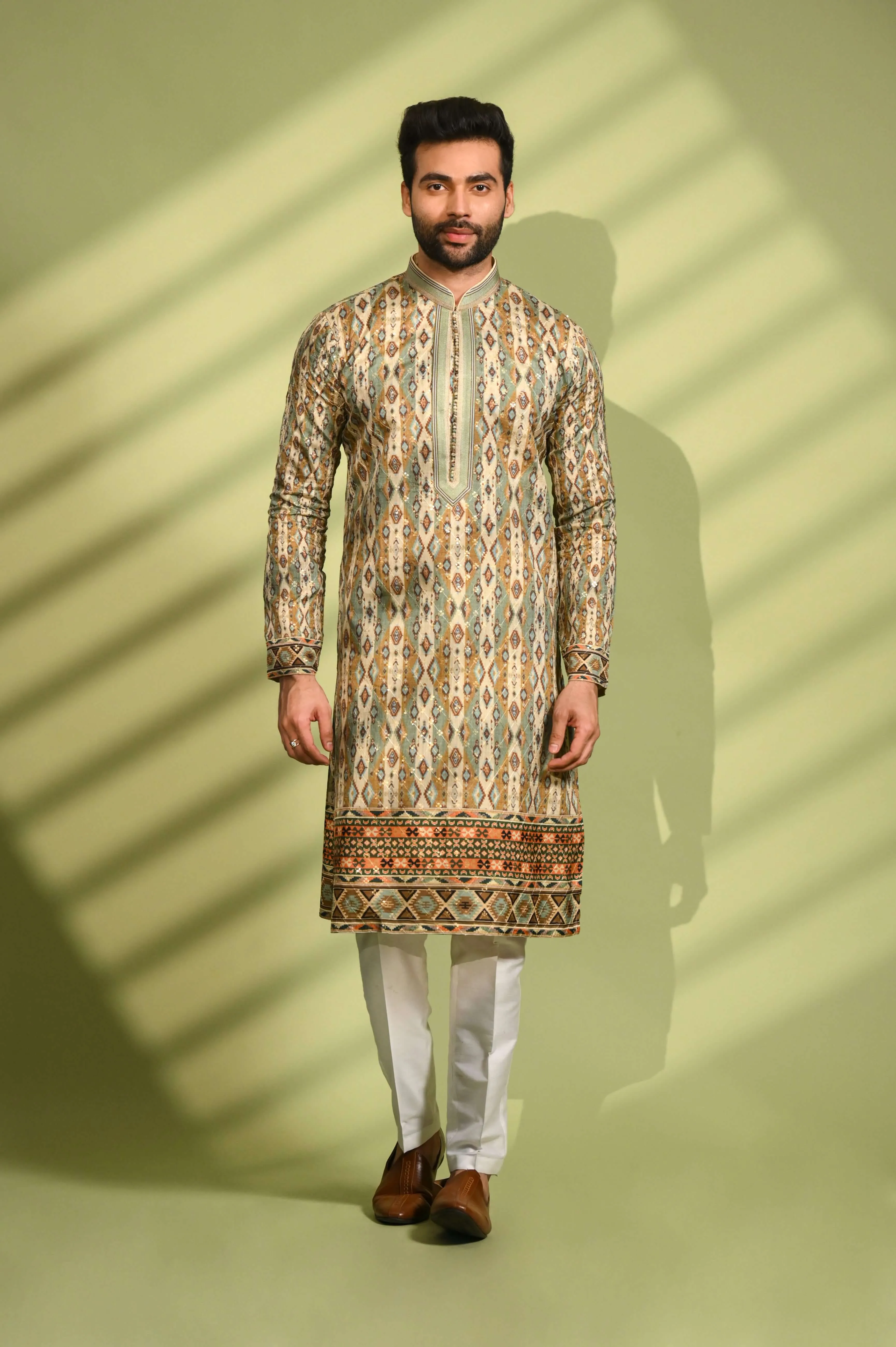 Beige Kurta Set with Digital Print