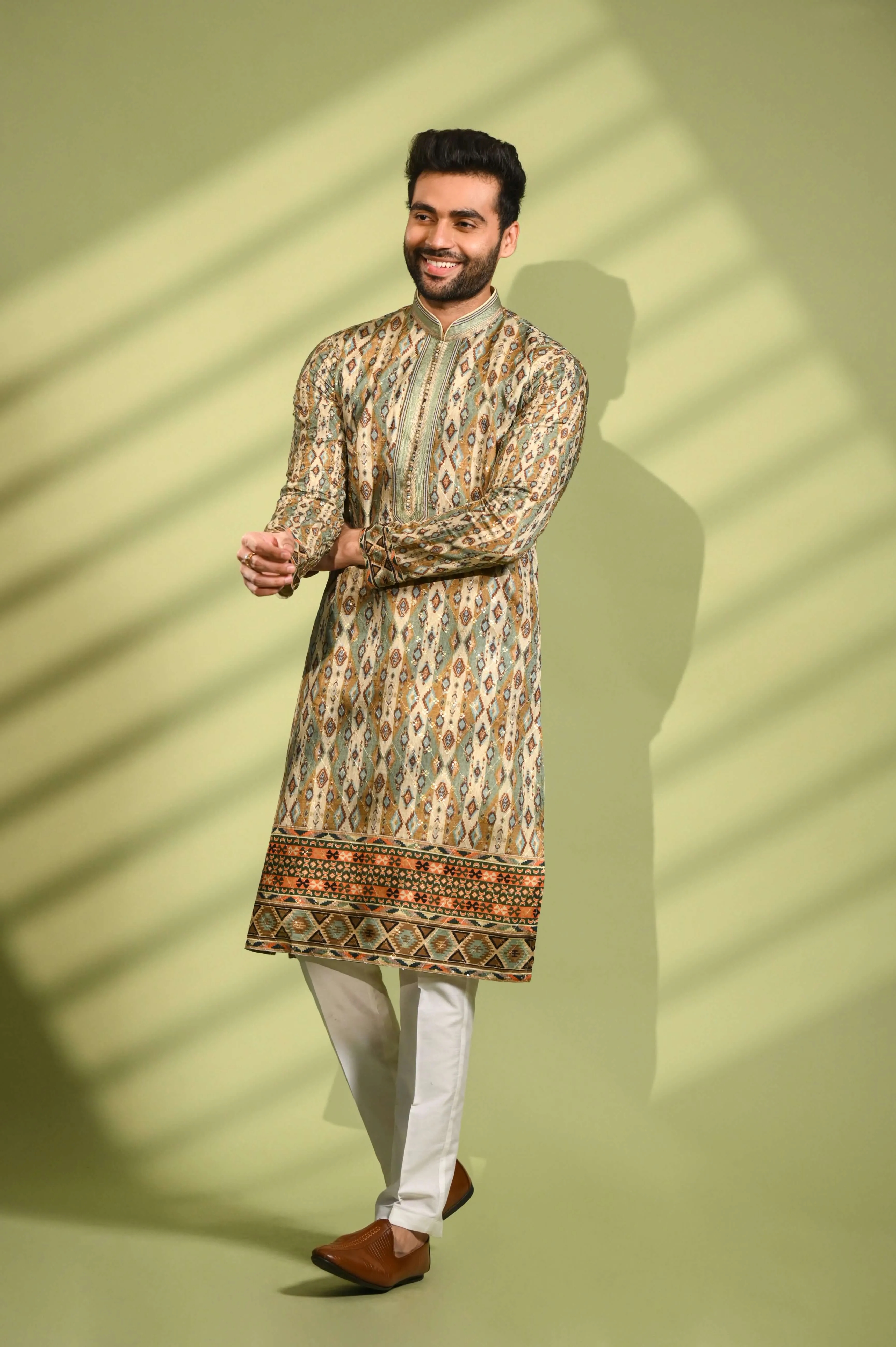 Beige Kurta Set with Digital Print