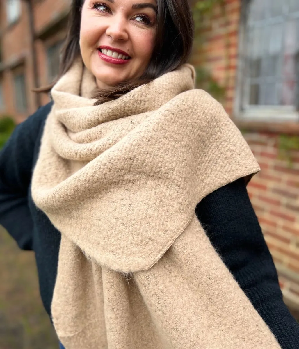 Beige Lucy Boucle Wool Blend Scarf