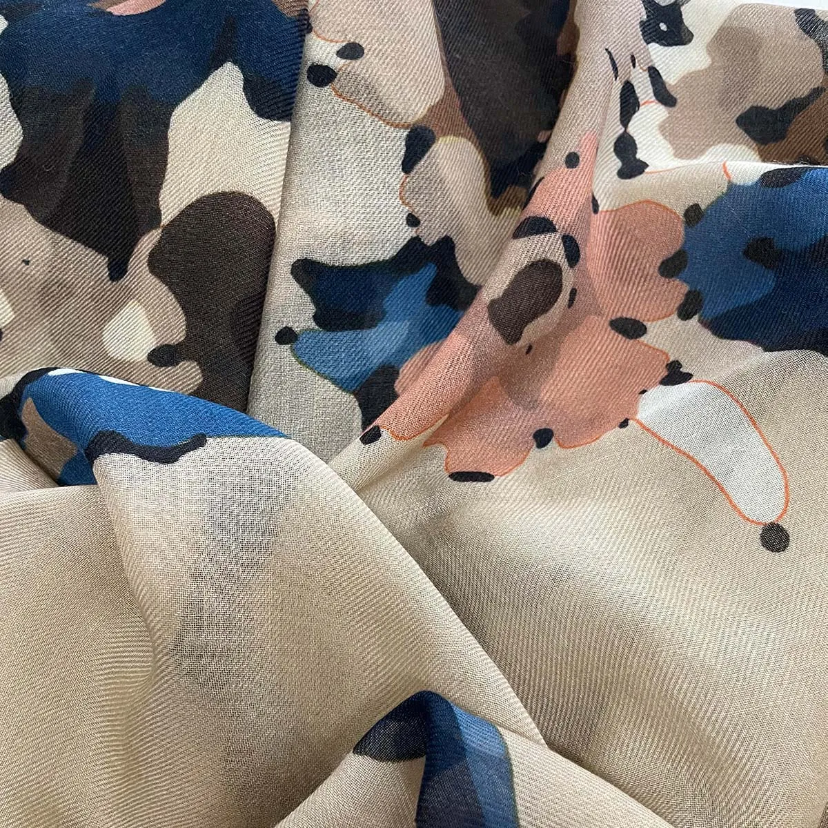 Beige macro floral cashmere scarf