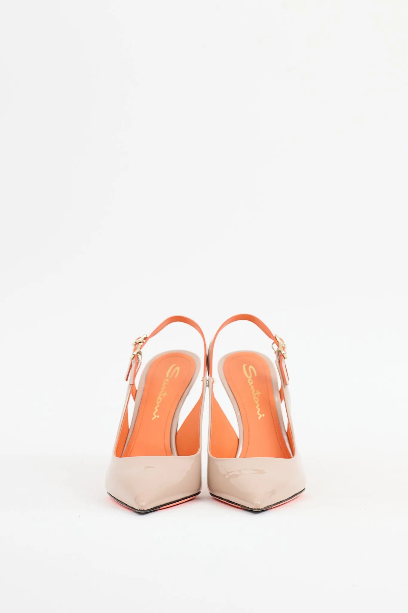 Beige Patent Leather Slingback Heel