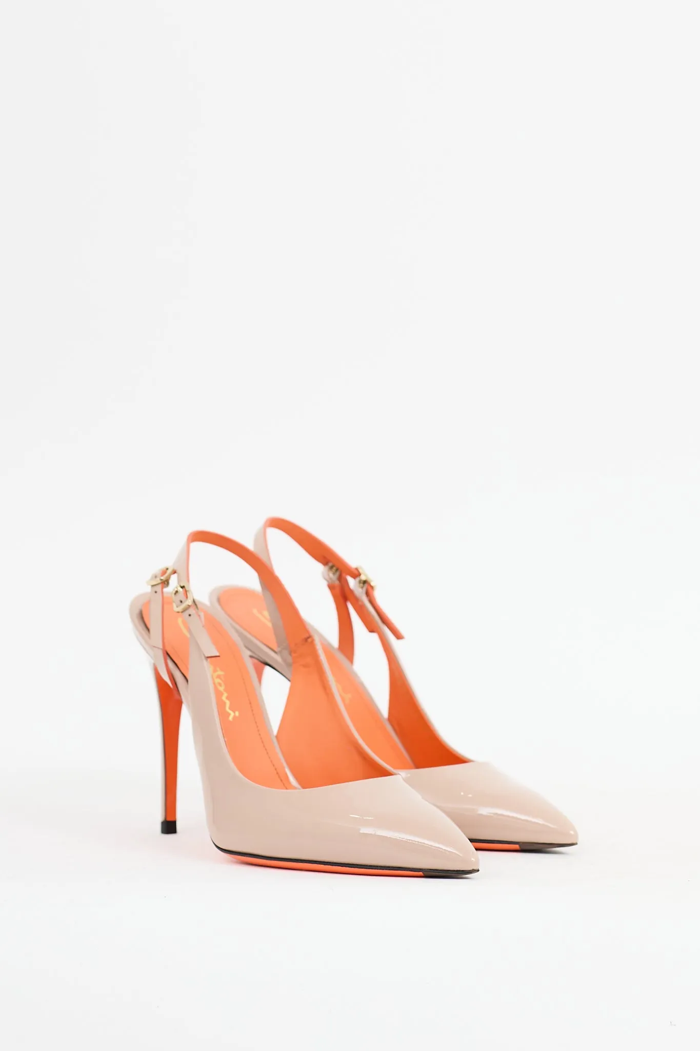 Beige Patent Leather Slingback Heel