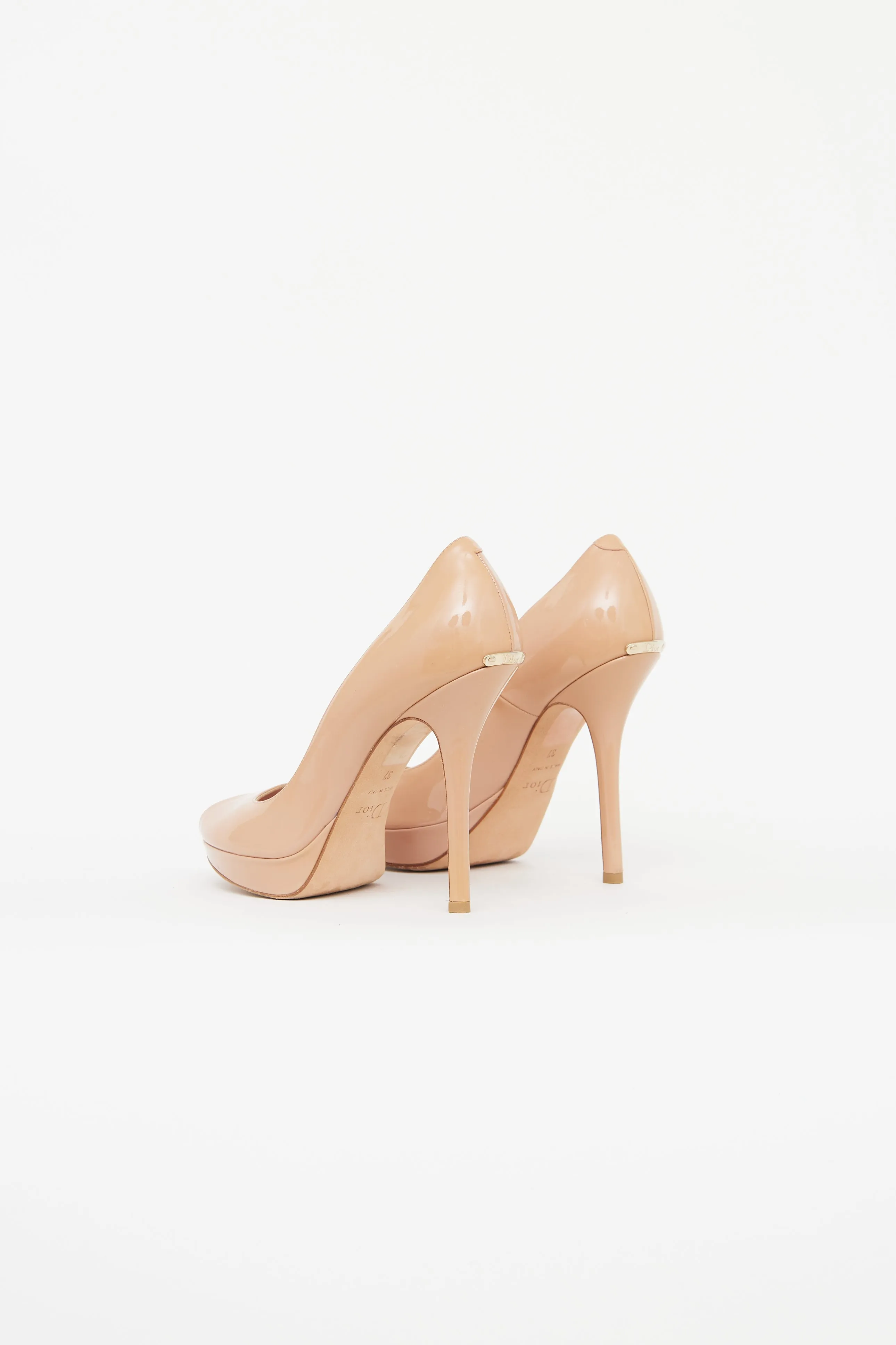 Beige Patent Peep Toe Pumps