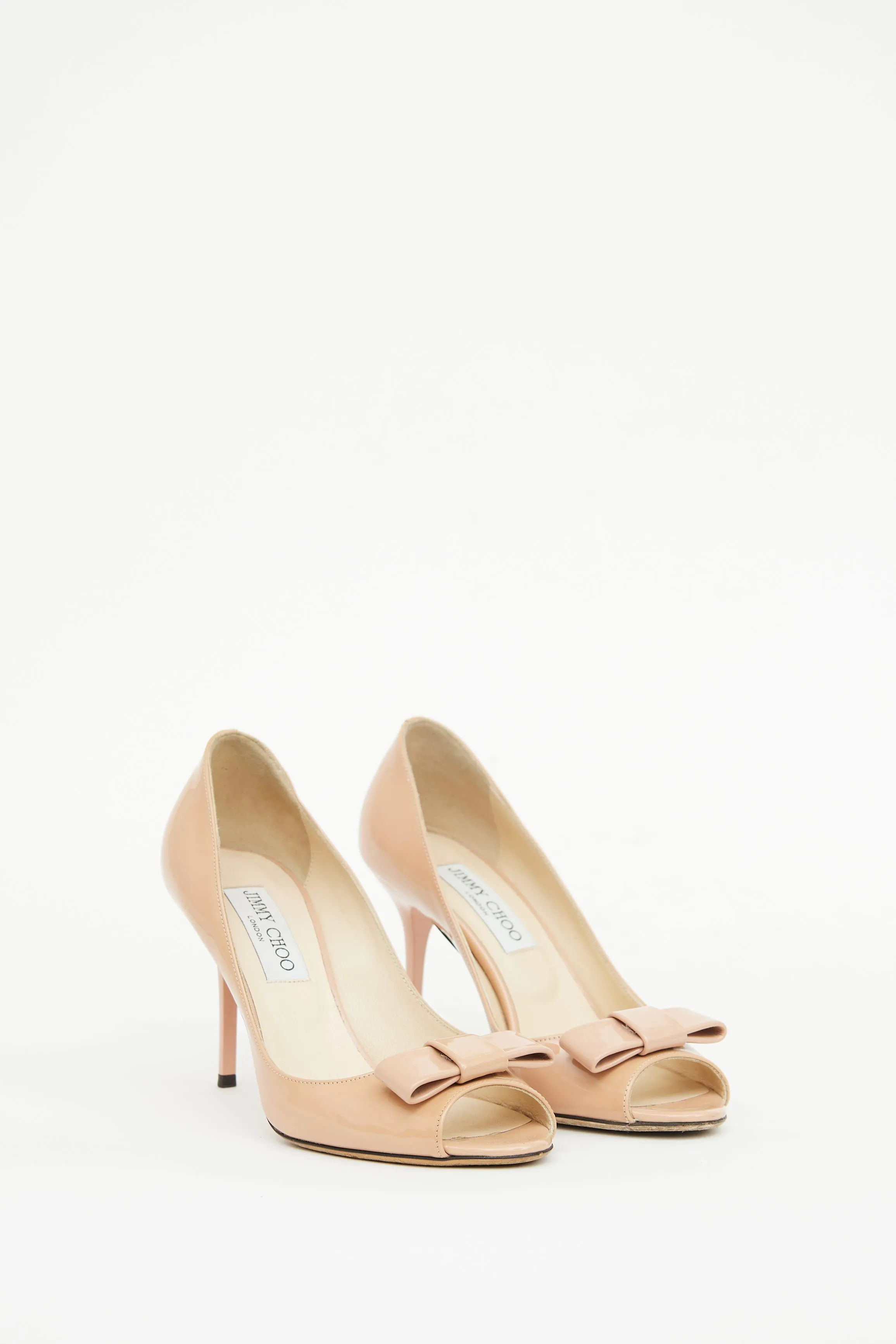 Beige Pink Patent Peep Toe Pump