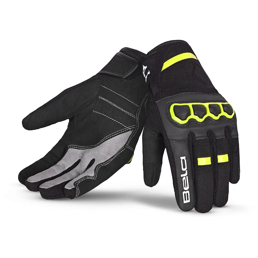 BELA Tracker Motorbike Gloves  Black Yellow Flouro