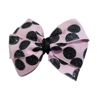 Bella Hair Bow - Pink with Black Glitter 7cm