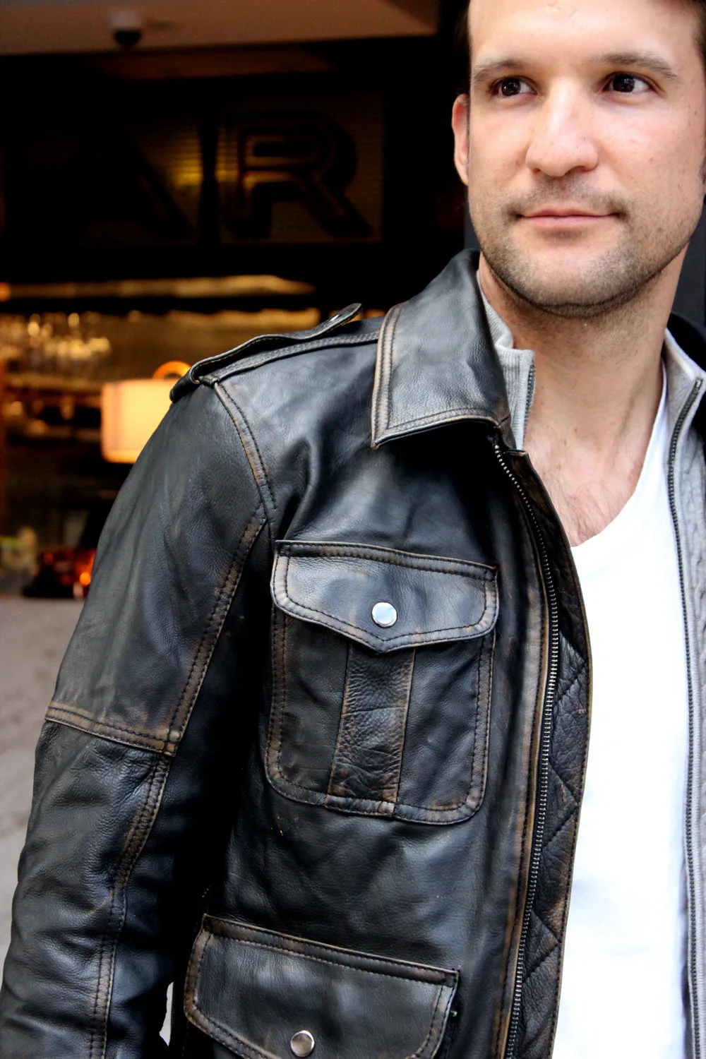 BELLAIR 4 Pocket Leather Jacket in Distressed Black