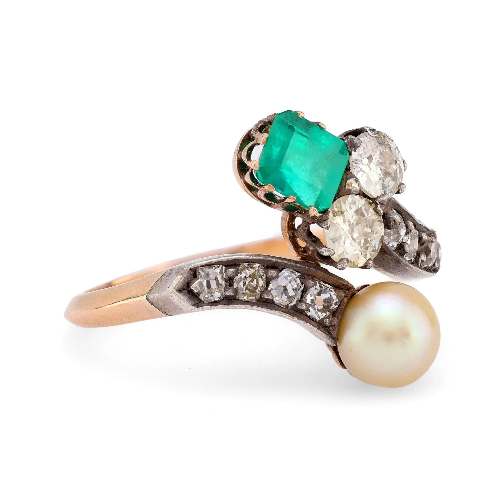 Belle Époque emerald pearl diamond 18k rose gold silver Toi Et Moi ring