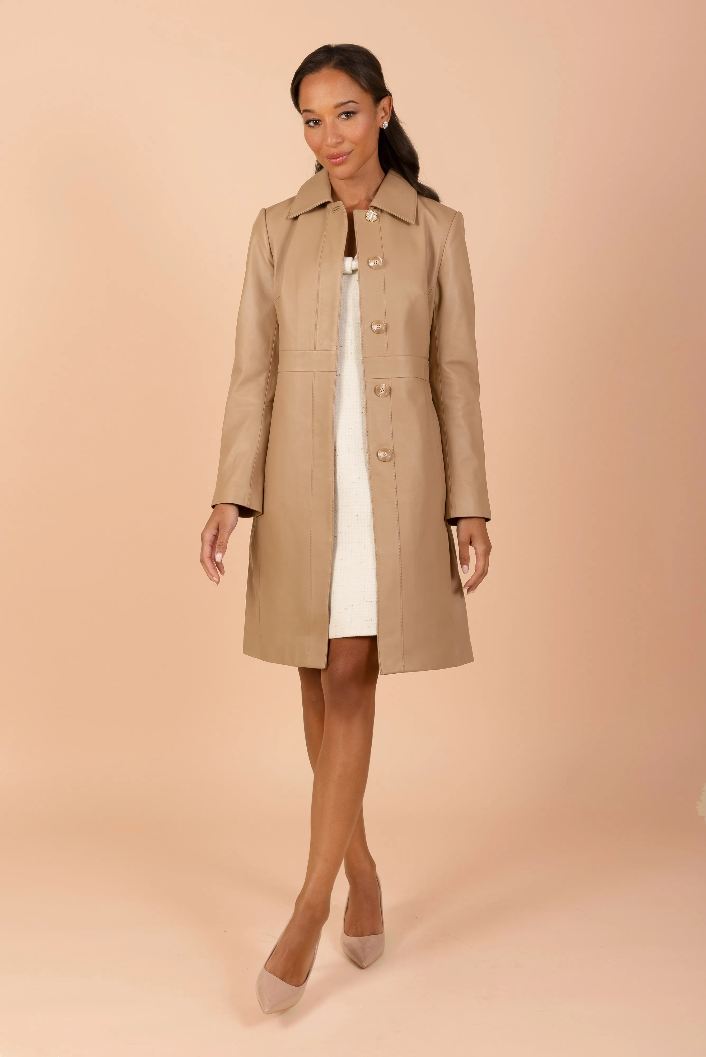 'Bellucci' Belted Leather Coat in Cammello