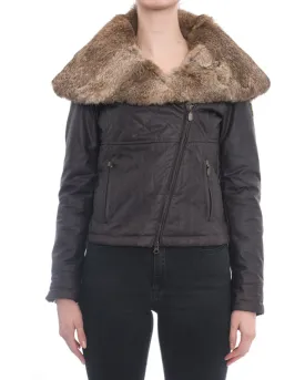 Belstaff Brown Zip Moto Jacket with Rabbit Fur Collar - 4