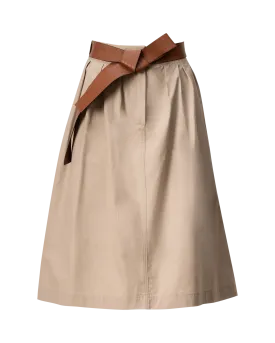 Belted A-Line Midi Skirt