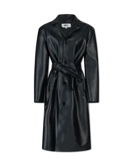 Belted Faux Leather Trench Coat