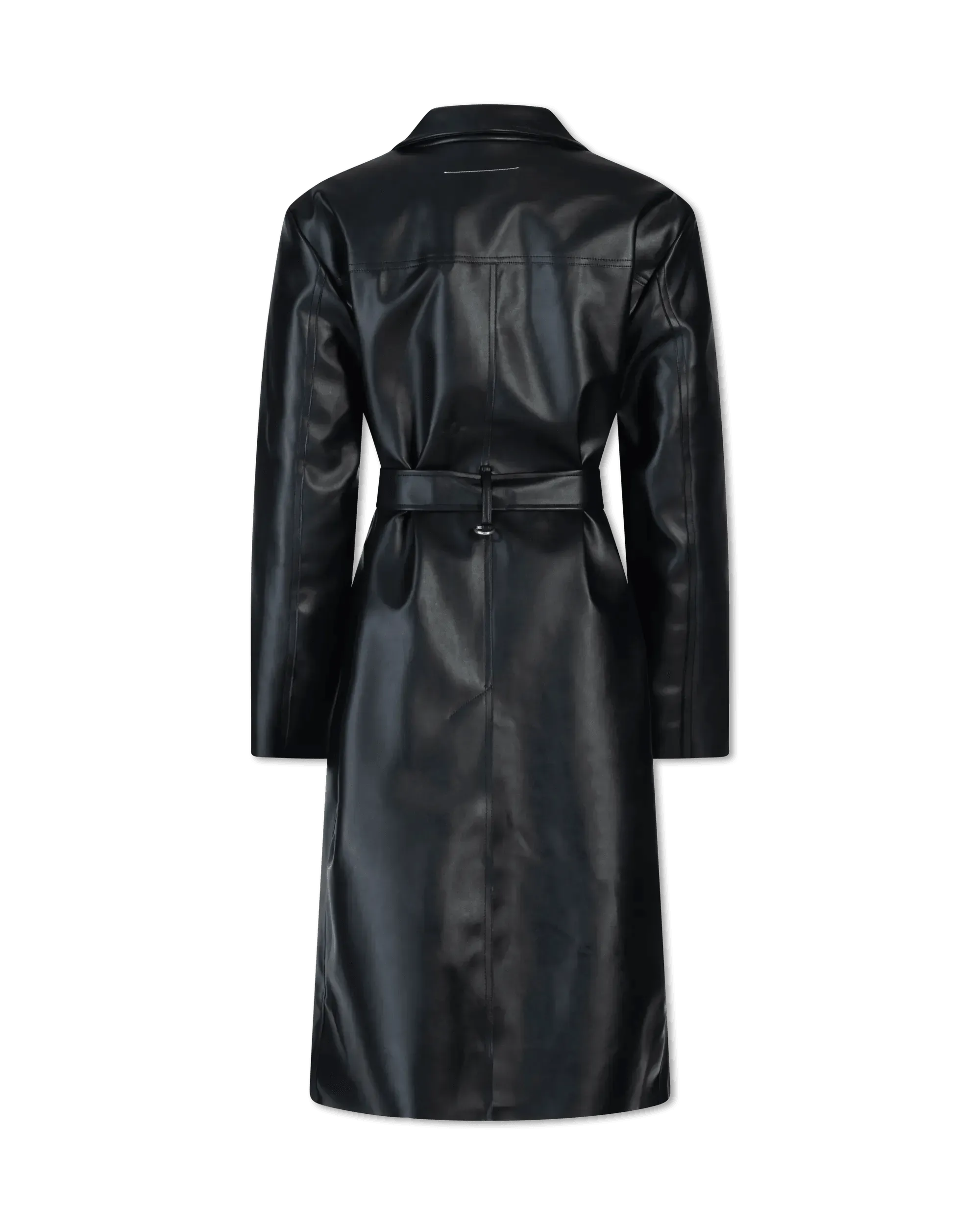 Belted Faux Leather Trench Coat