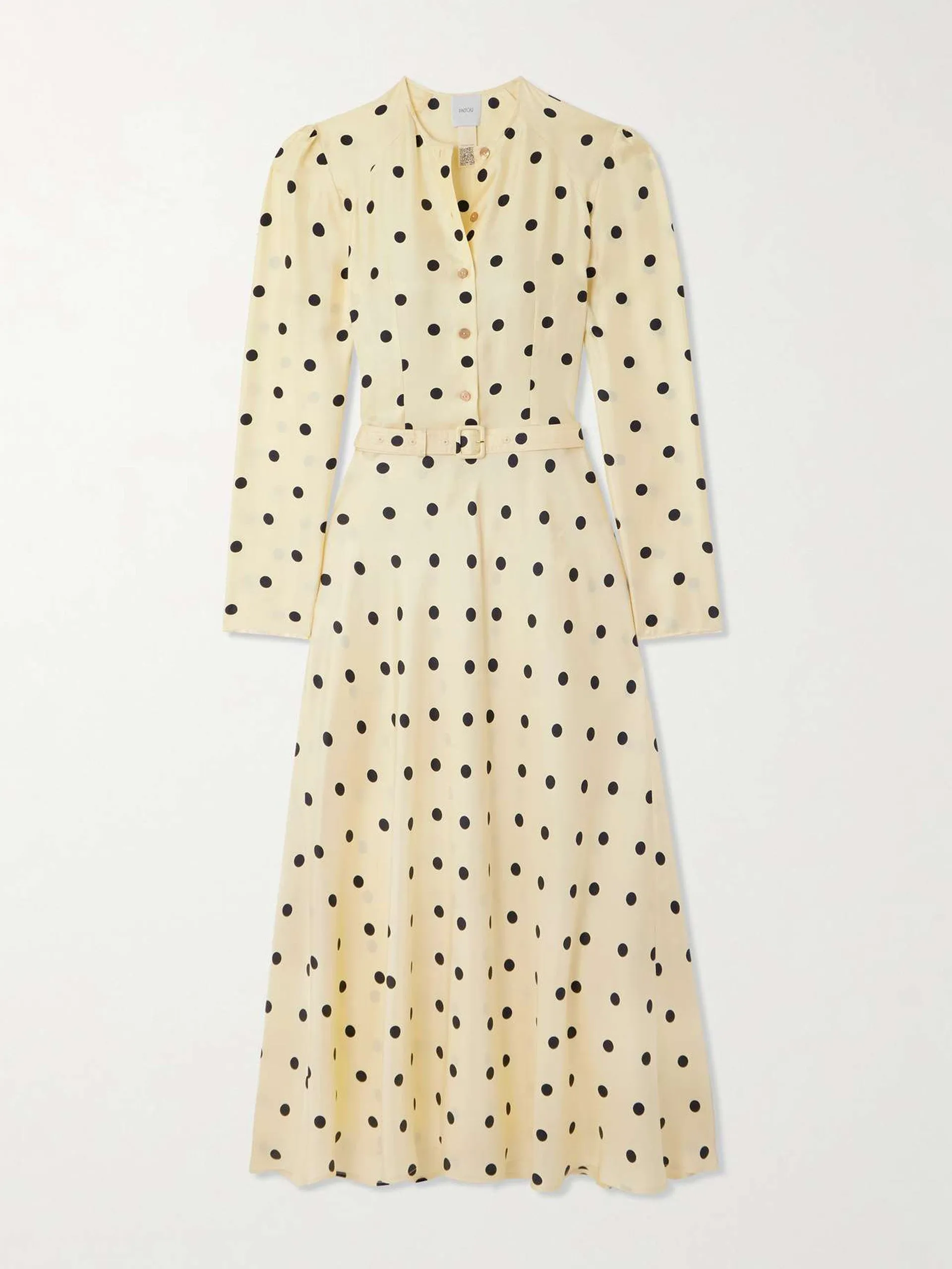 Belted polka-dot silk-twill midi dress