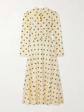 Belted polka-dot silk-twill midi dress