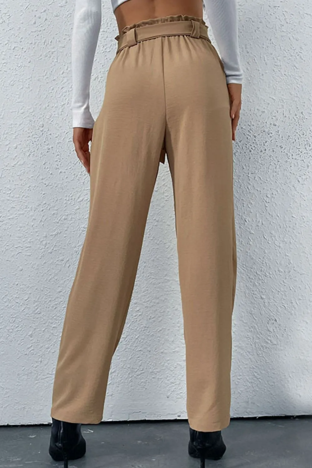 Belted Straight Leg Resort Pants with Pockets