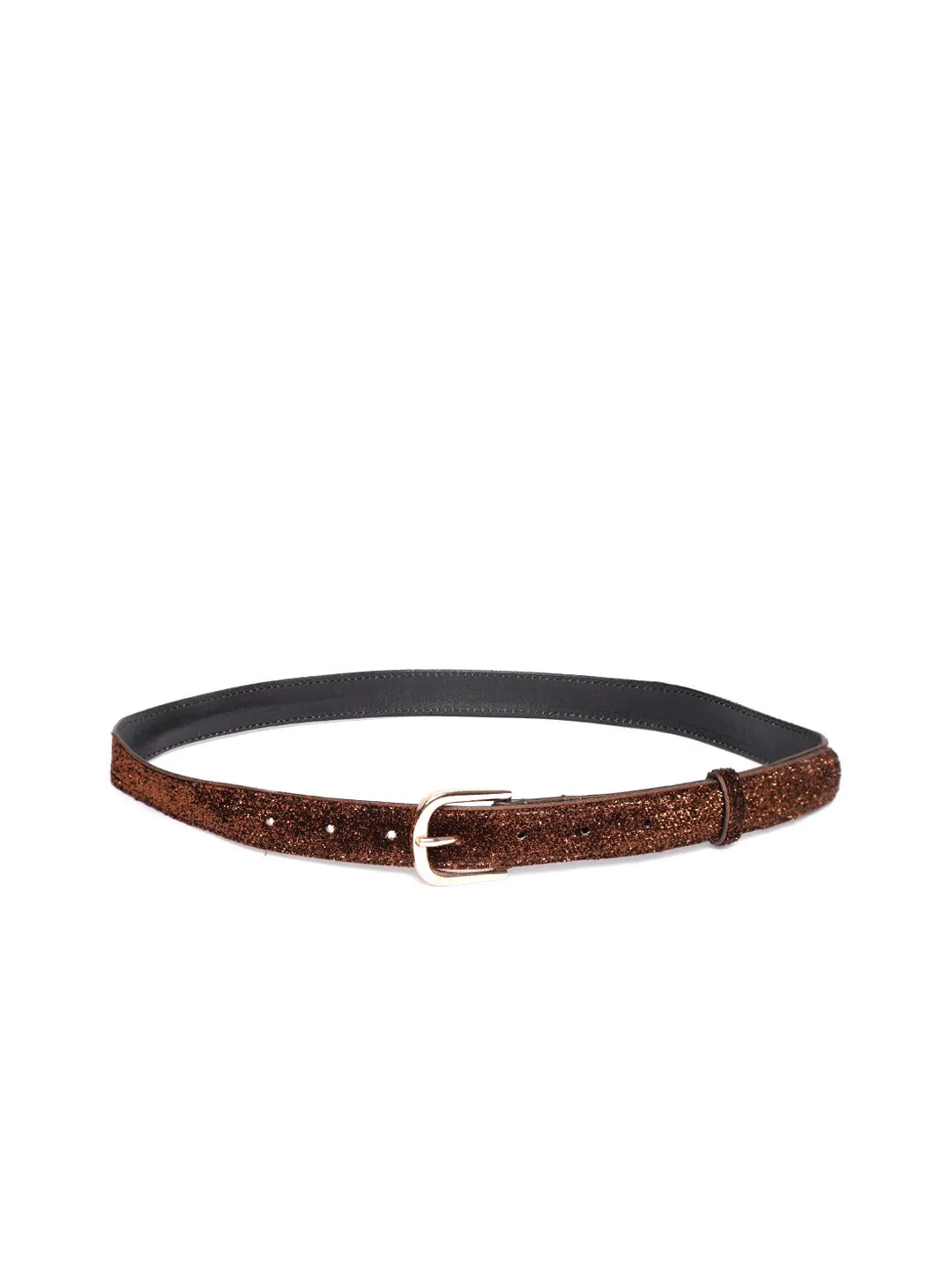 Berrylush Women Brown Allover Glitter Buckle Belt