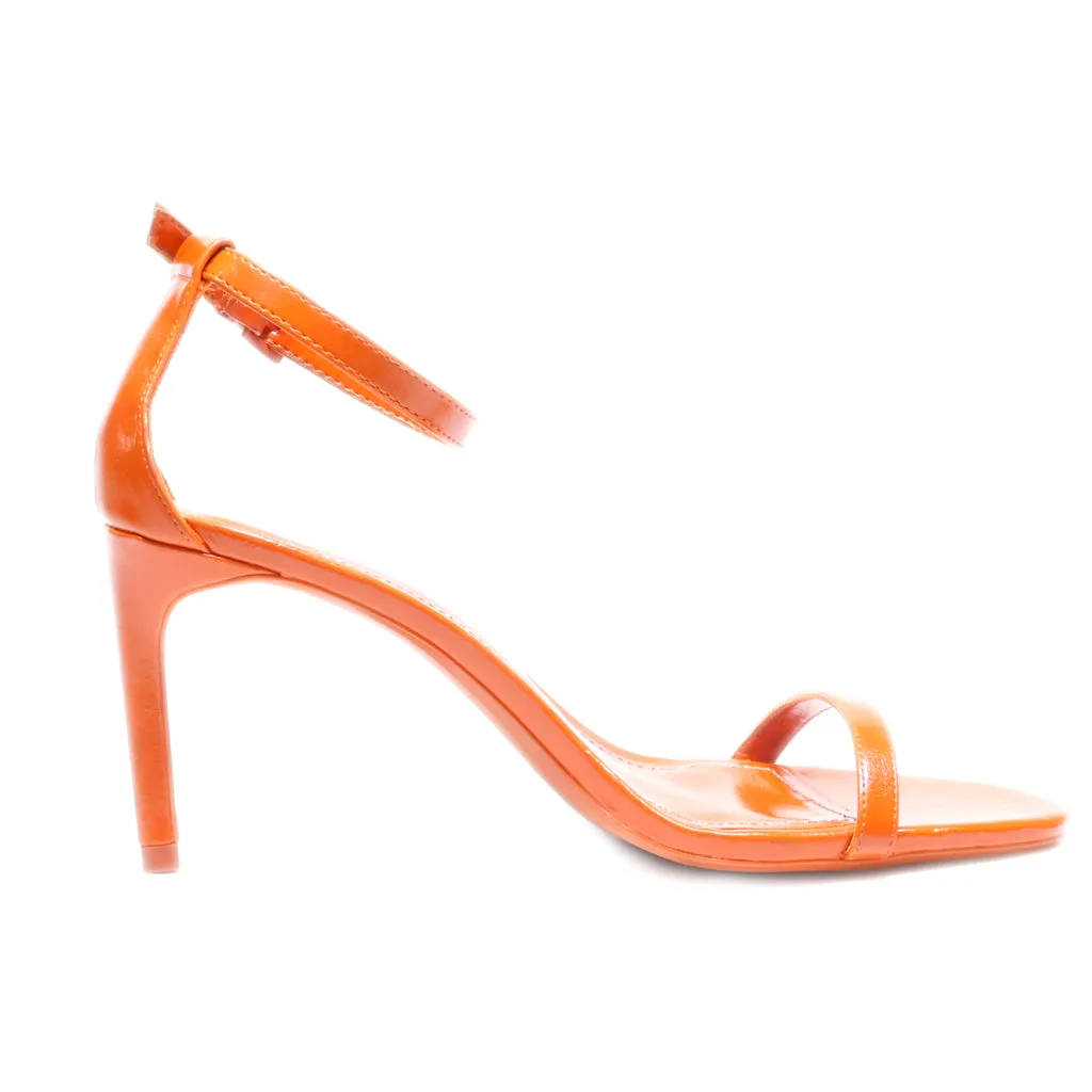 Bershka Flat Sandals Leather Orange Colour For Women