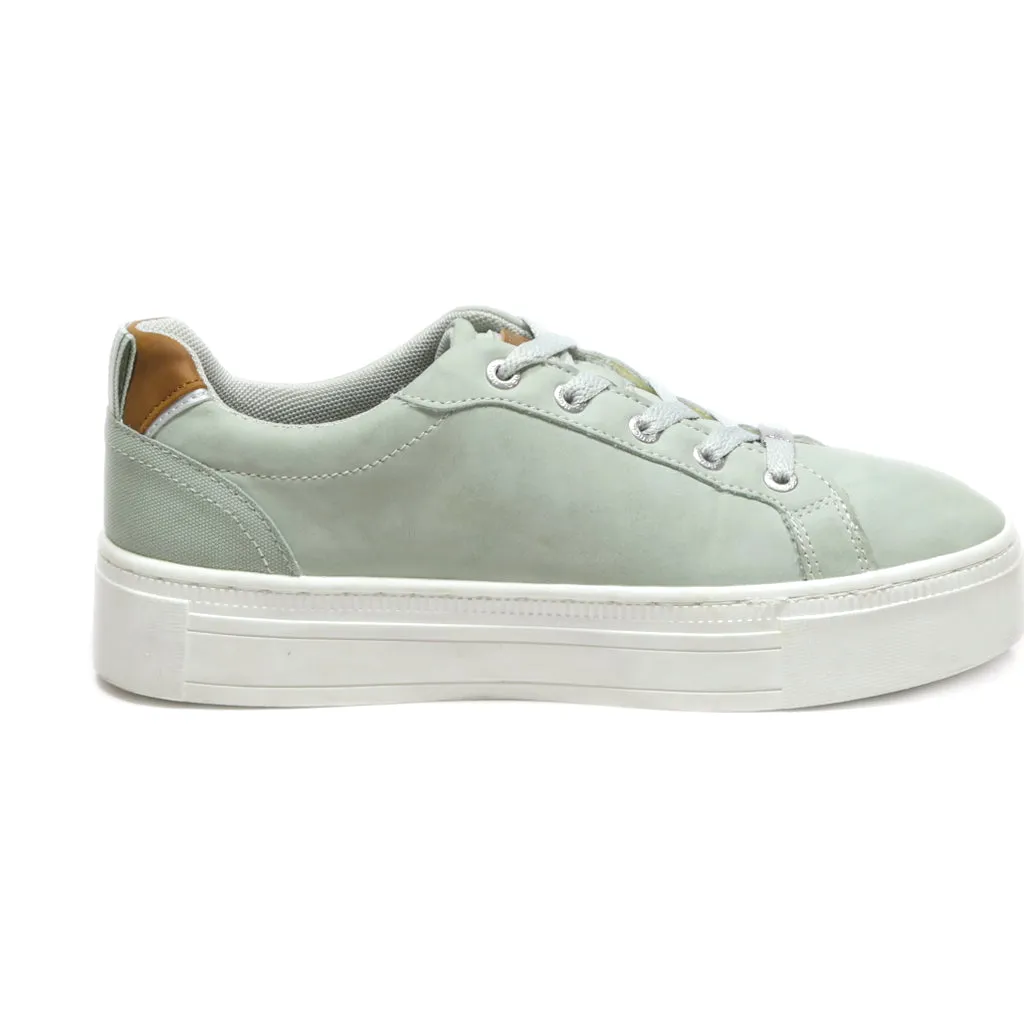 Bershka Low-Top Sneakers Leather Green Colour For Women