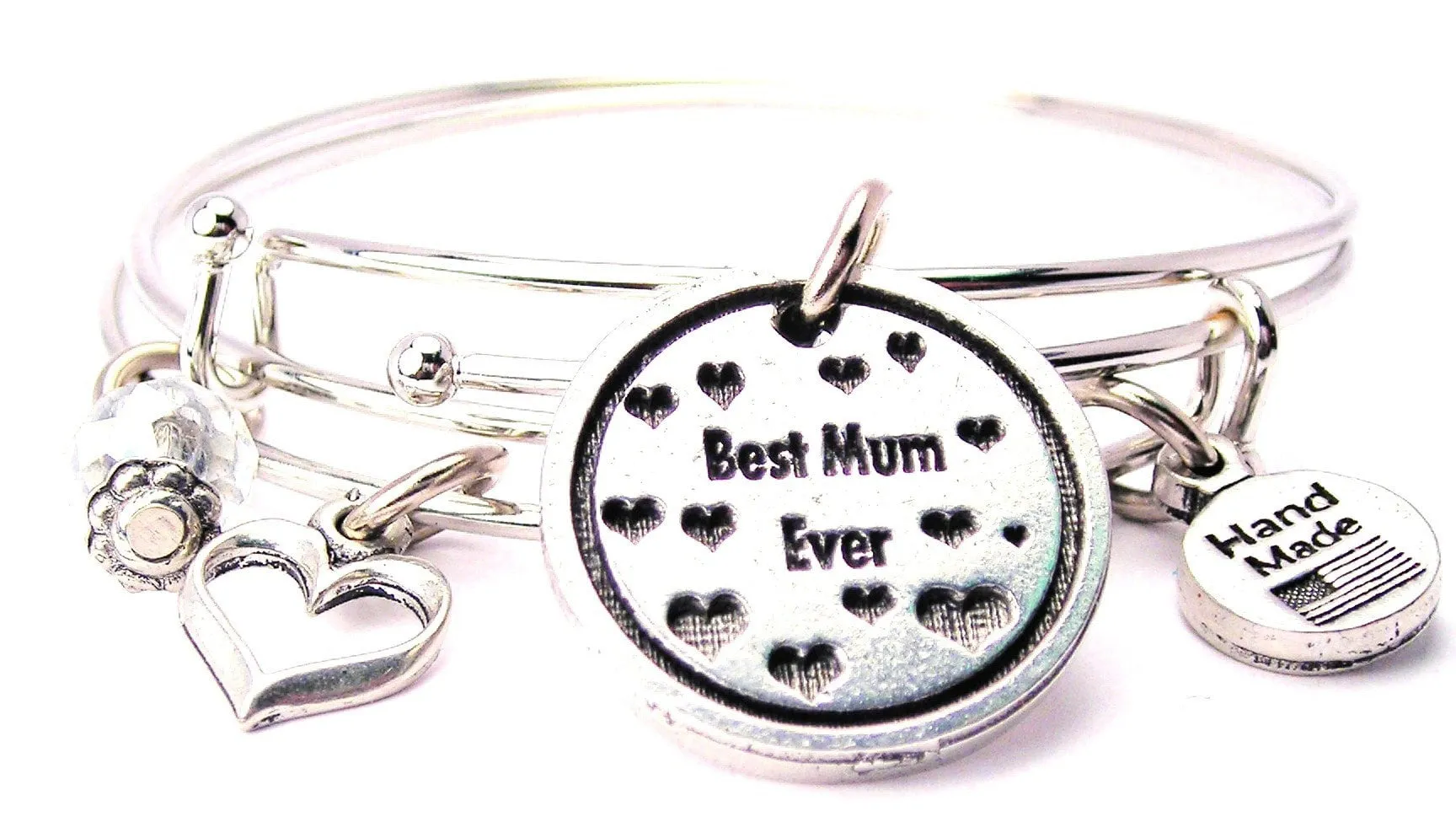 Best Mum Ever With Hearts Bangle Expandable Bangle Bracelet Set