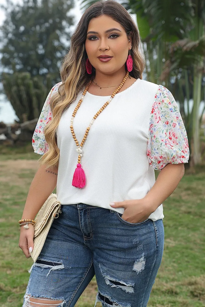 Bethany Pink Floral Knit Plus Size Blouse