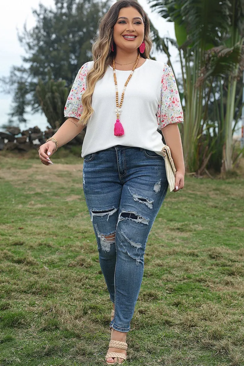 Bethany Pink Floral Knit Plus Size Blouse