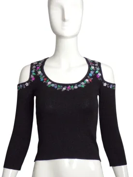 BETSEY JOHNSON- Floral Beaded "Cold Shoulder" Knit Sweater, Size 4