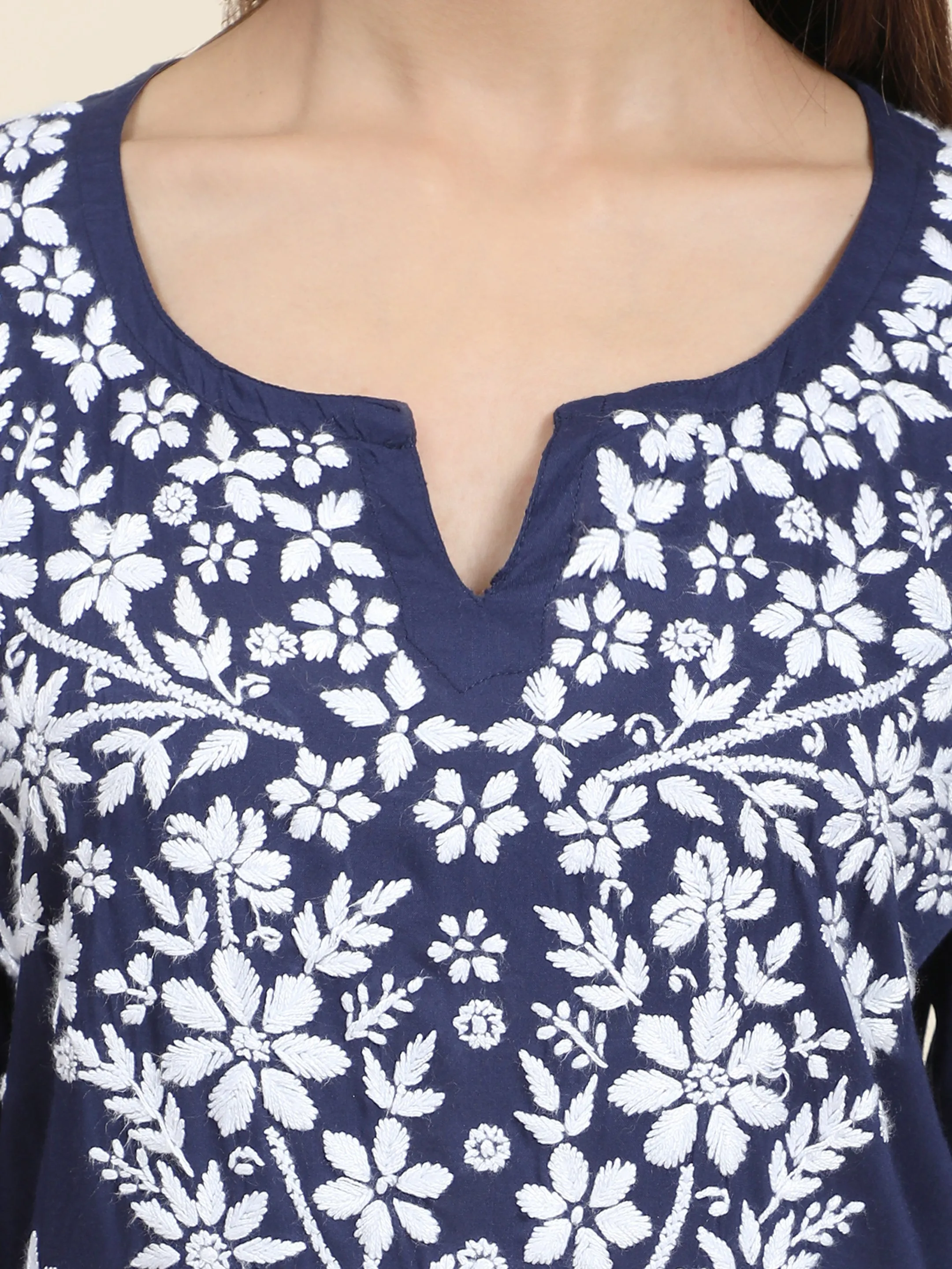 Bhavdeep Kaur in HOK Chikankari Stylish Kurti Navy Blue