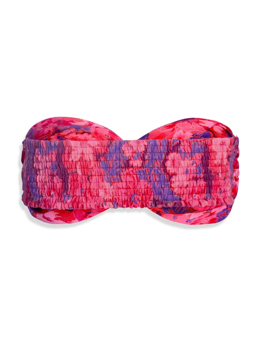 Bia Printed Twist Silk Bandeau Top - Berry Blossom