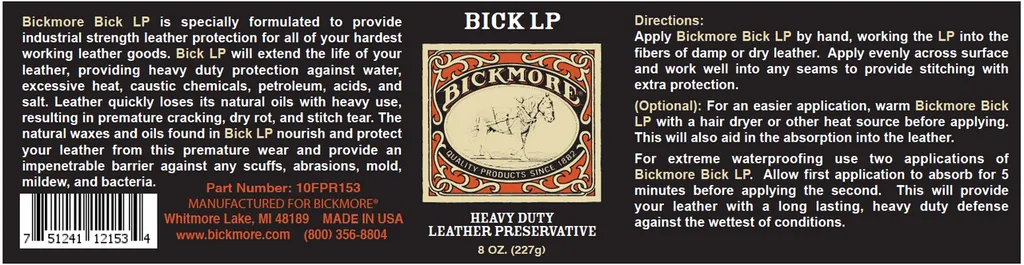 Bickmore Bick LP Heavy Duty Leather Preservative (8 oz / 227g)